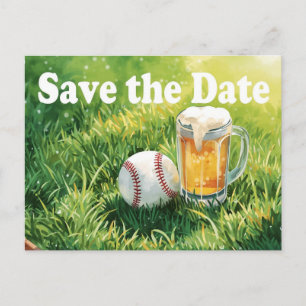 Baseball behalve de datum met glas bier briefkaart