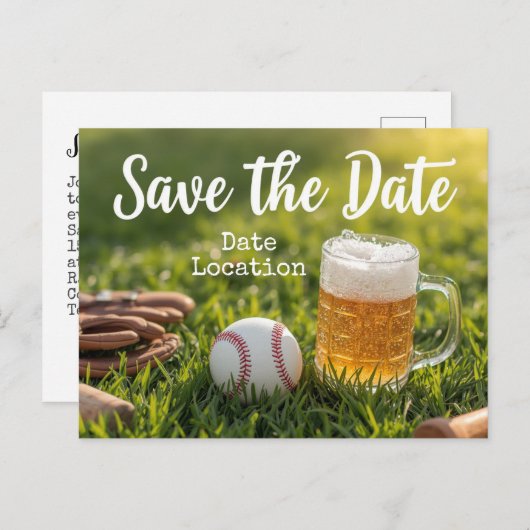 Baseball behalve de datum met glas bier briefkaart (Voorkant / Achterkant)