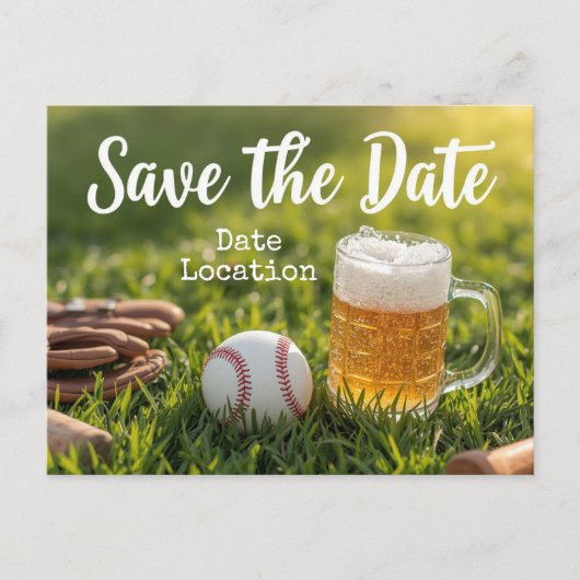 Baseball behalve de datum met glas bier briefkaart (Voorkant)
