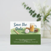 Baseball behalve de datum met glas bier briefkaart (Staand voorkant)