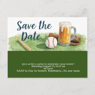 Baseball behalve de datum met glas bier briefkaart