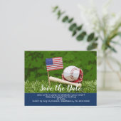 Baseball behalve de datum met vlag van America Pos Briefkaart (Staand voorkant)