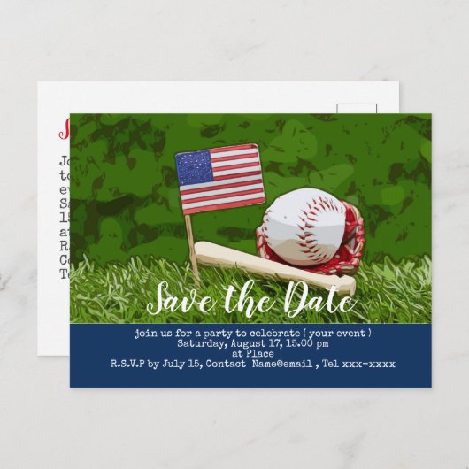 Baseball behalve de datum met vlag van America Pos Briefkaart (Voorkant / Achterkant)