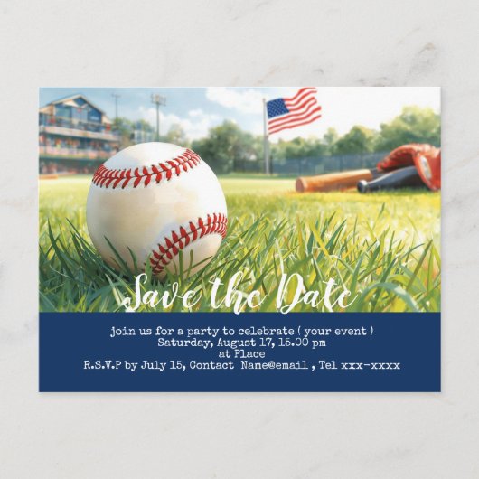 Baseball behalve de datum met vlag van Amerika Briefkaart (Voorkant)