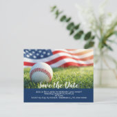 Baseball behalve de datum met vlag van Amerika Briefkaart (Staand voorkant)