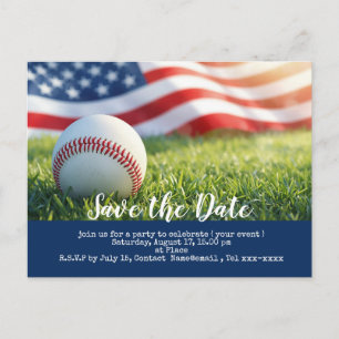Baseball behalve de datum met vlag van Amerika Briefkaart