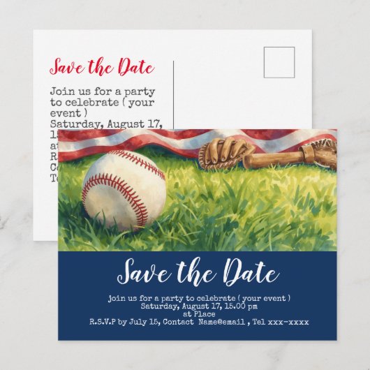 Baseball behalve de datum met vlag van Amerika Briefkaart (Voorkant / Achterkant)