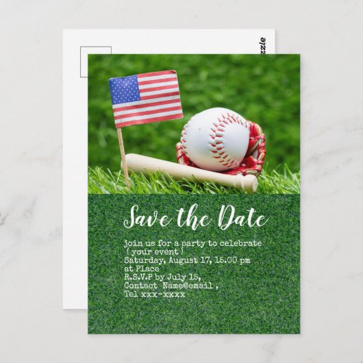 Baseball behalve de datum met vlag van Amerika Briefkaart (Voorkant / Achterkant)