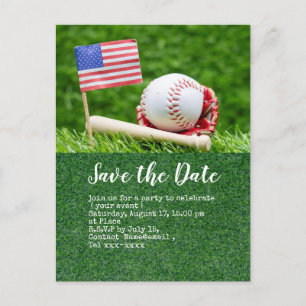 Baseball behalve de datum met vlag van Amerika Briefkaart