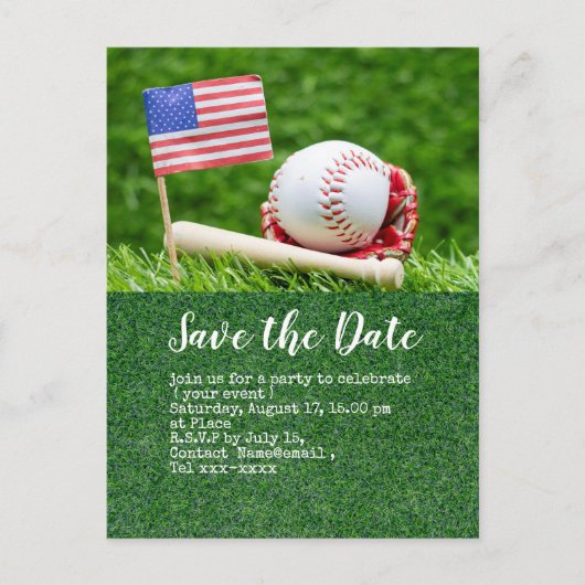 Baseball behalve de datum met vlag van Amerika Briefkaart (Voorkant)