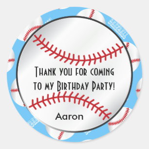 Baseball Birthday   Baby Blue   Dank u wel Ronde Sticker