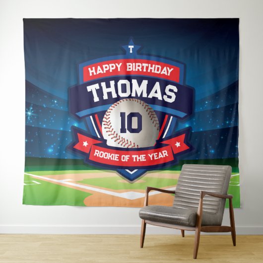 Baseball Birthday banner backdrop  Wandkleed (In Situ (horizontaal))