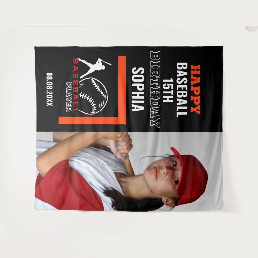 Baseball Birthday, Baseball Girl Player Backdrops Wandkleed (Voorkant (horizontaal))