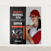 Baseball Birthday, Baseball Girl Player Backdrops Wandkleed (Voorkant)
