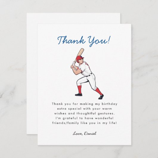 Baseball Birthday Bedankkaart (Voorkant / Achterkant)