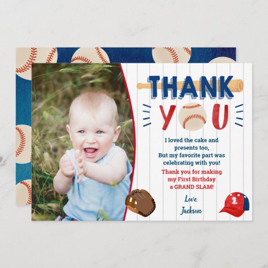 Baseball Birthday Dank je kaarten (Voorkant / Achterkant)