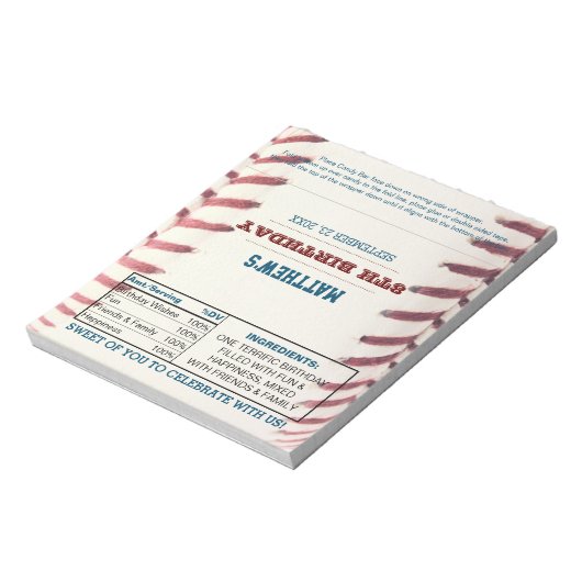 Baseball Birthday Favor Chocolade Snoep Wrappers Notitieblok (Linkerzijde)