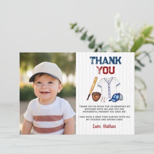 Baseball Birthday Foto: Bedankt voor je kaartje Ba (Staand voorkant)