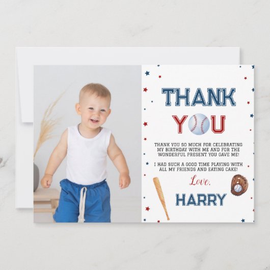 Baseball Birthday Foto: Bedankt voor je kaartje Ba (Voorkant)