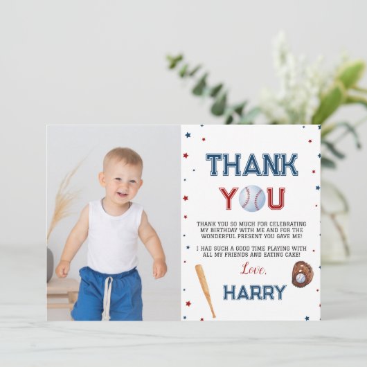 Baseball Birthday Foto: Bedankt voor je kaartje Ba (Staand voorkant)