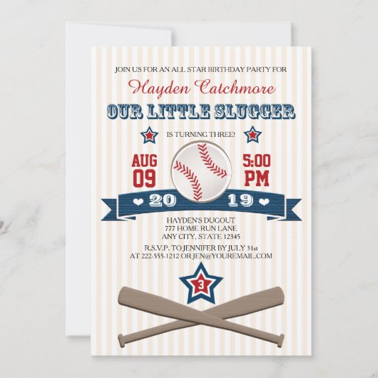 BASEBALL BIRTHDAY INVITATIE VOOR KINDEREN KAART (Voorkant)