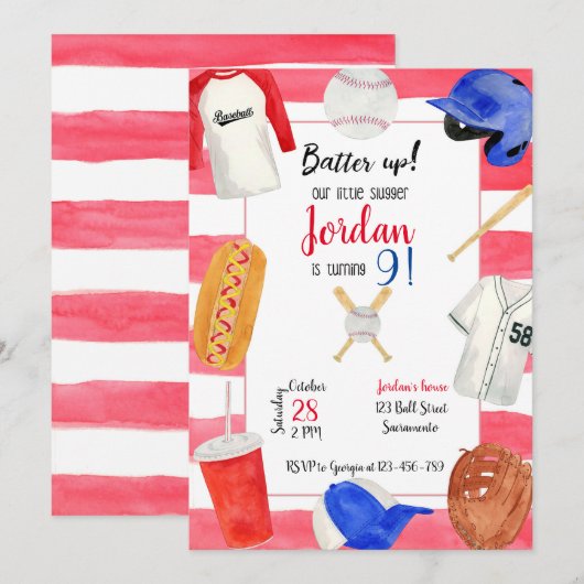 Baseball Birthday Invitation, Baseball Invitation Kaart (Voorkant / Achterkant)