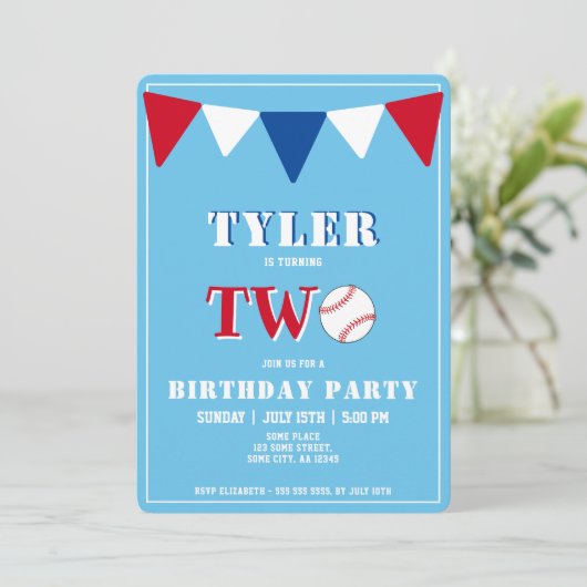 Baseball Birthday Invitation Boy 2e verjaardag Kaart (Staand voorkant)