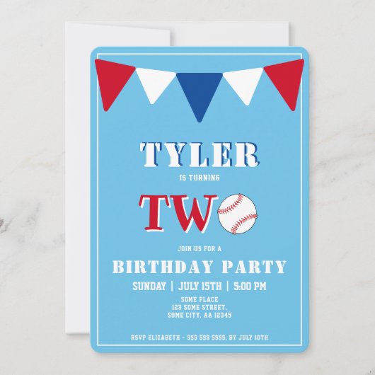 Baseball Birthday Invitation Boy 2e verjaardag Kaart (Voorkant)