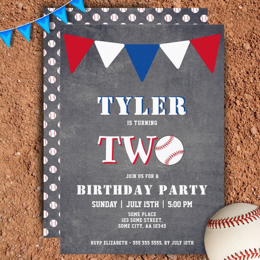 Baseball Birthday Invitation Boy 2e verjaardag Kaart
