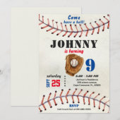 Baseball birthday invitation for boy with photo kaart (Voorkant / Achterkant)