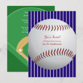Baseball Birthday Invites (blauwe strepen) Kaart (Voorkant / Achterkant)