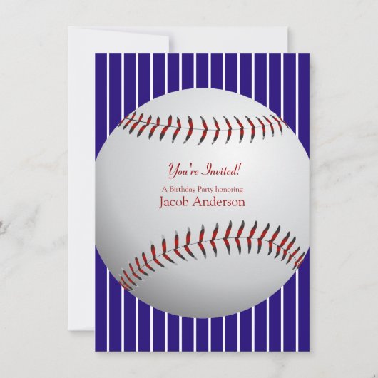 Baseball Birthday Invites (blauwe strepen) Kaart (Voorkant)