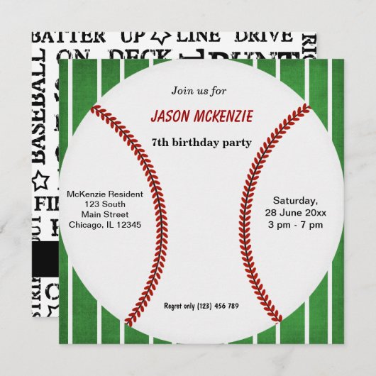 Baseball Birthday Kaart (Voorkant / Achterkant)