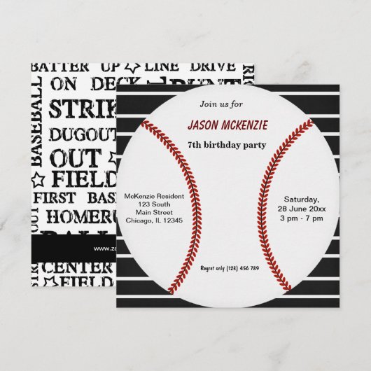 Baseball Birthday Kaart (Voorkant / Achterkant)