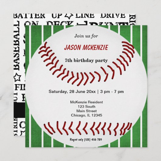 Baseball Birthday Kaart (Voorkant / Achterkant)