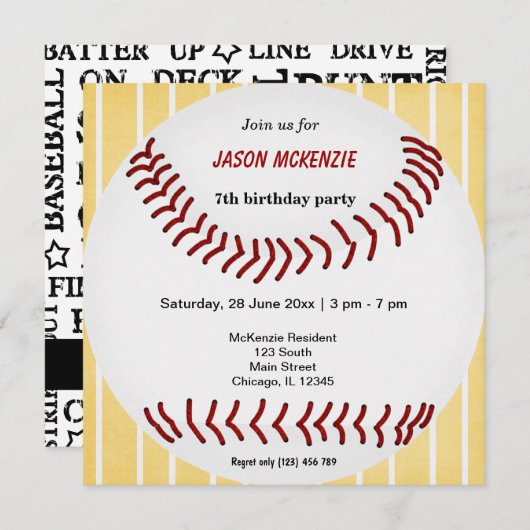 Baseball Birthday Kaart (Voorkant / Achterkant)