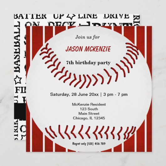 Baseball Birthday Kaart (Voorkant / Achterkant)