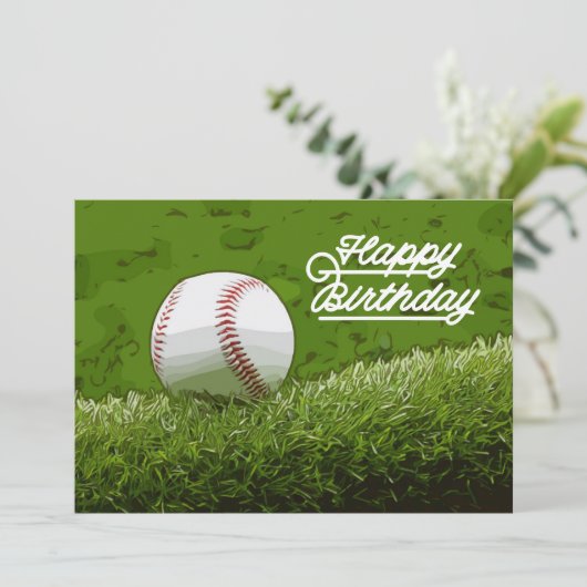 Baseball Birthday Kaart op groen (Staand voorkant)
