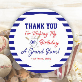 Baseball Birthday Party Blue en Red Round Sticker