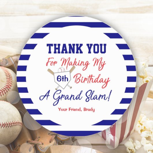 Baseball Birthday Party Blue en Red Round Sticker