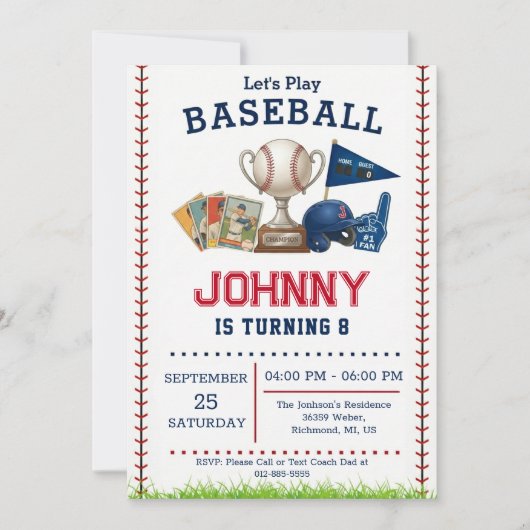 Baseball Birthday Party Invitation Kaart (Voorkant)