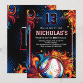 Baseball Birthday Party Kaart (Voorkant / Achterkant)