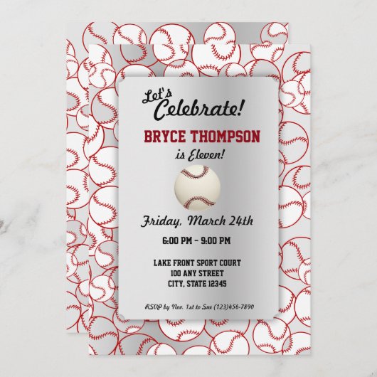 Baseball Birthday Party Kaart (Voorkant / Achterkant)