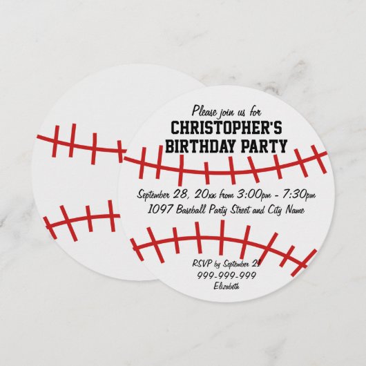 Baseball Birthday Party Kaart (Voorkant / Achterkant)