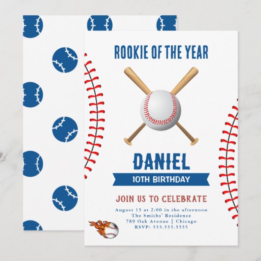 Baseball Birthday Party Kaart (Voorkant / Achterkant)