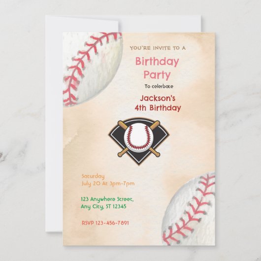 Baseball Birthday Party Kaart (Voorkant)