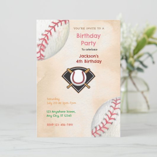 Baseball Birthday Party Kaart (Staand voorkant)