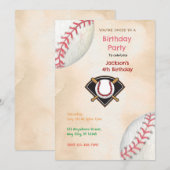 Baseball Birthday Party Kaart (Voorkant / Achterkant)