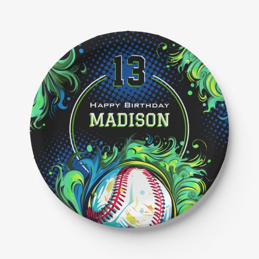 Baseball Birthday Party Papieren Bordje (Voorkant)