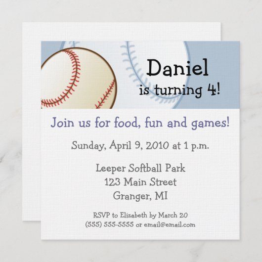 Baseball Birthday Party-uitnodigingen - 5,25 x 5,2 Kaart (Voorkant / Achterkant)
